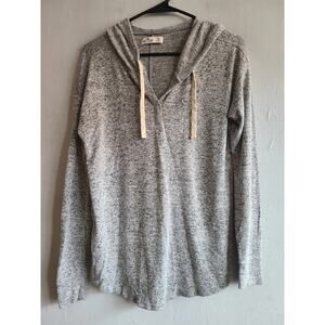 Women's junior medium Hollister gray space dyed hooded shirt v-neck long sleeve
